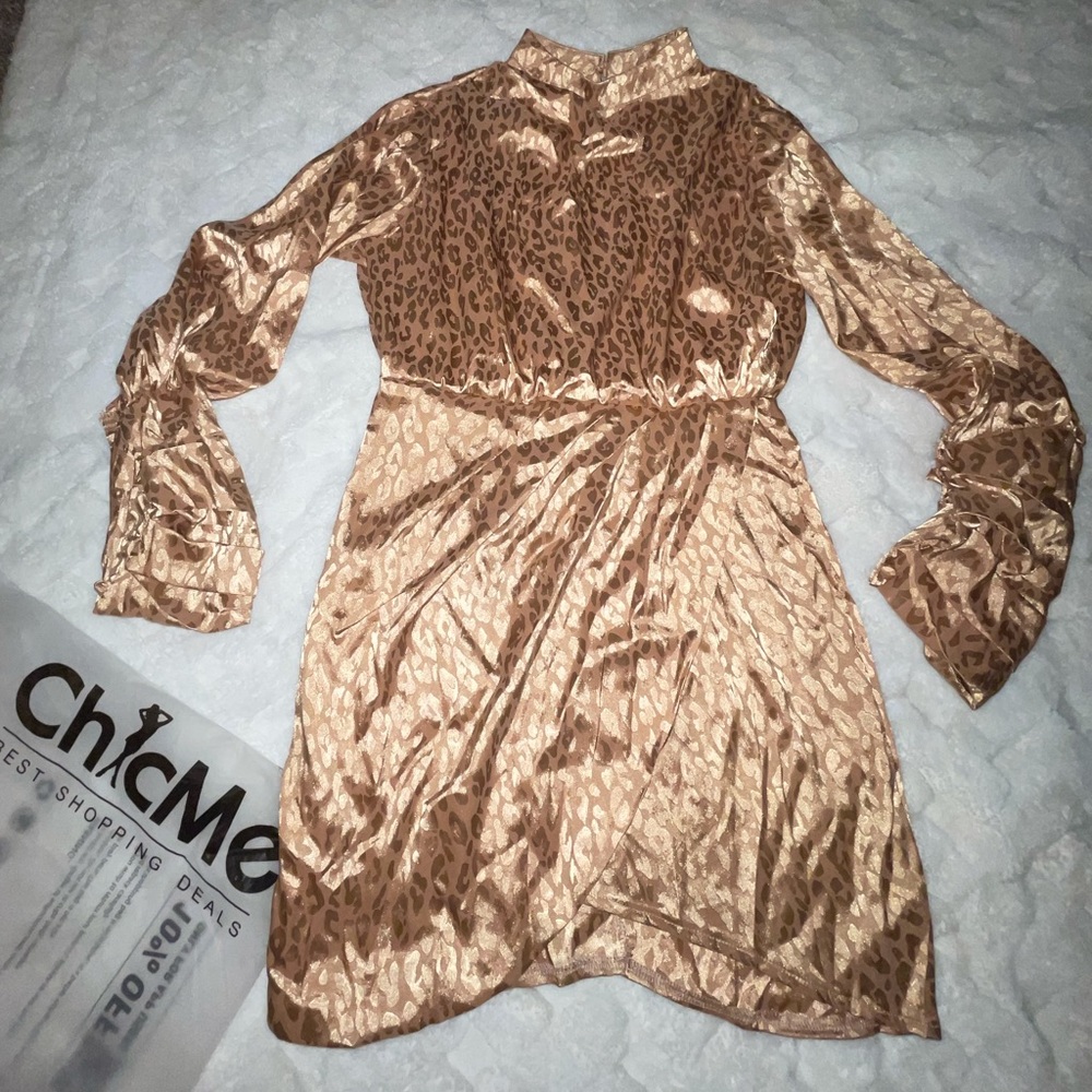 Brand New ChicMe Gold/Tan midi dress
